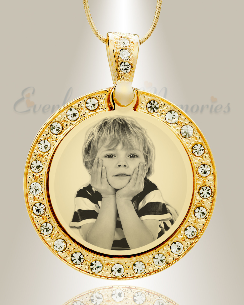 gem circle photo engraved gold plated over stainless keepsake to