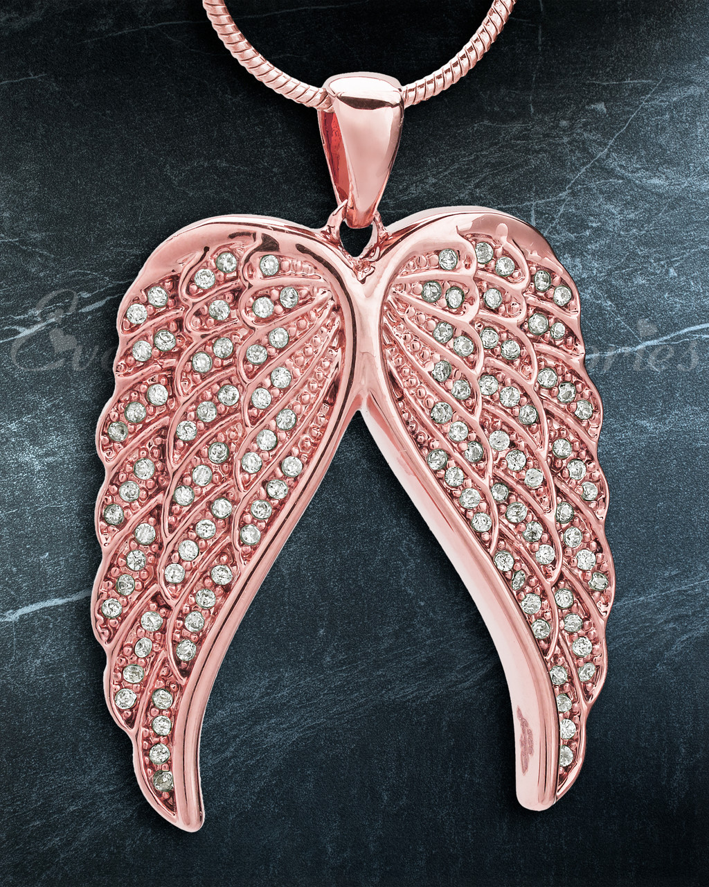 Rose Gold Spiritual Wings memorial jewelry and heart keepsake pendants