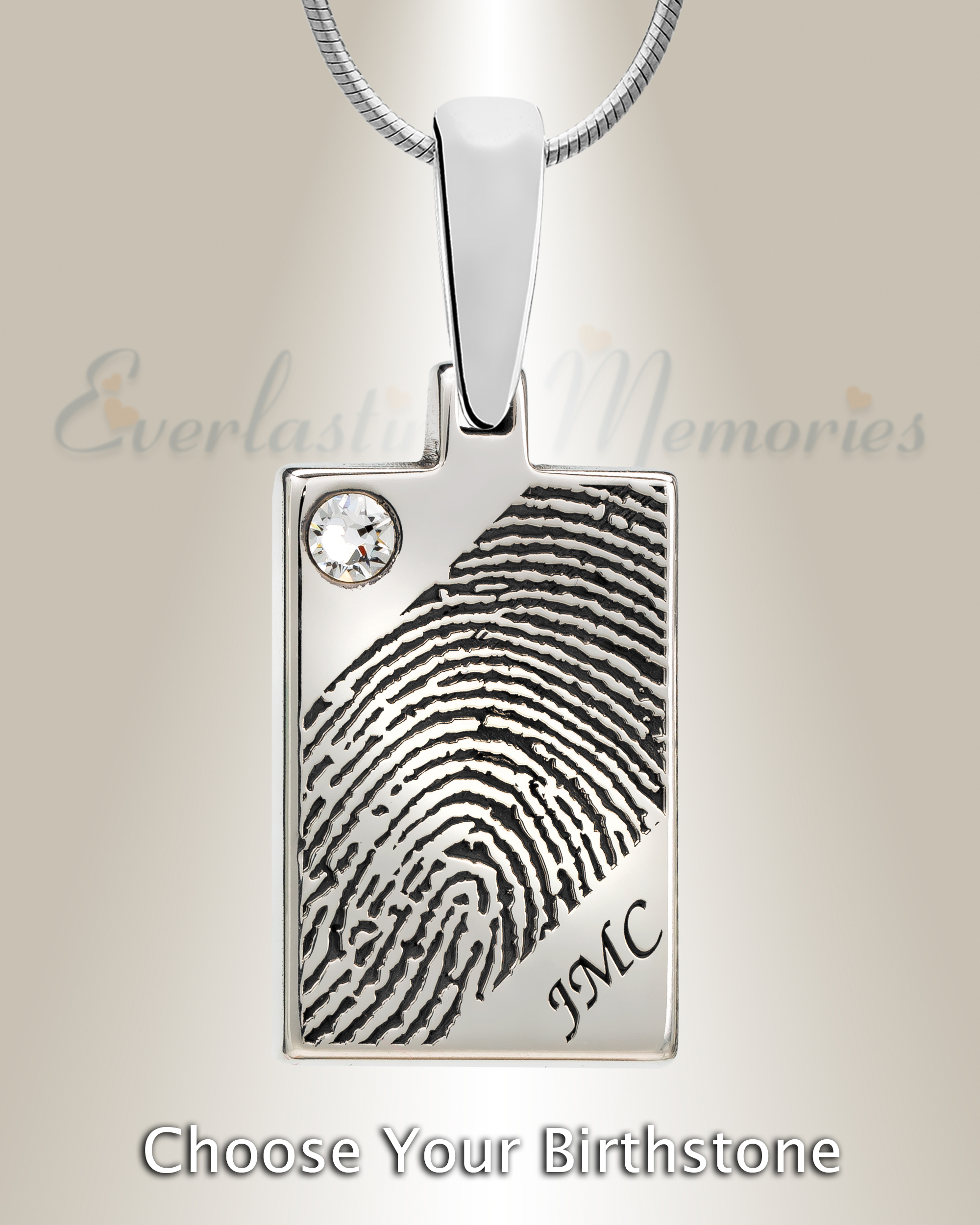 Sterling Silver Birthstone Fingerprint Necklace, Silver