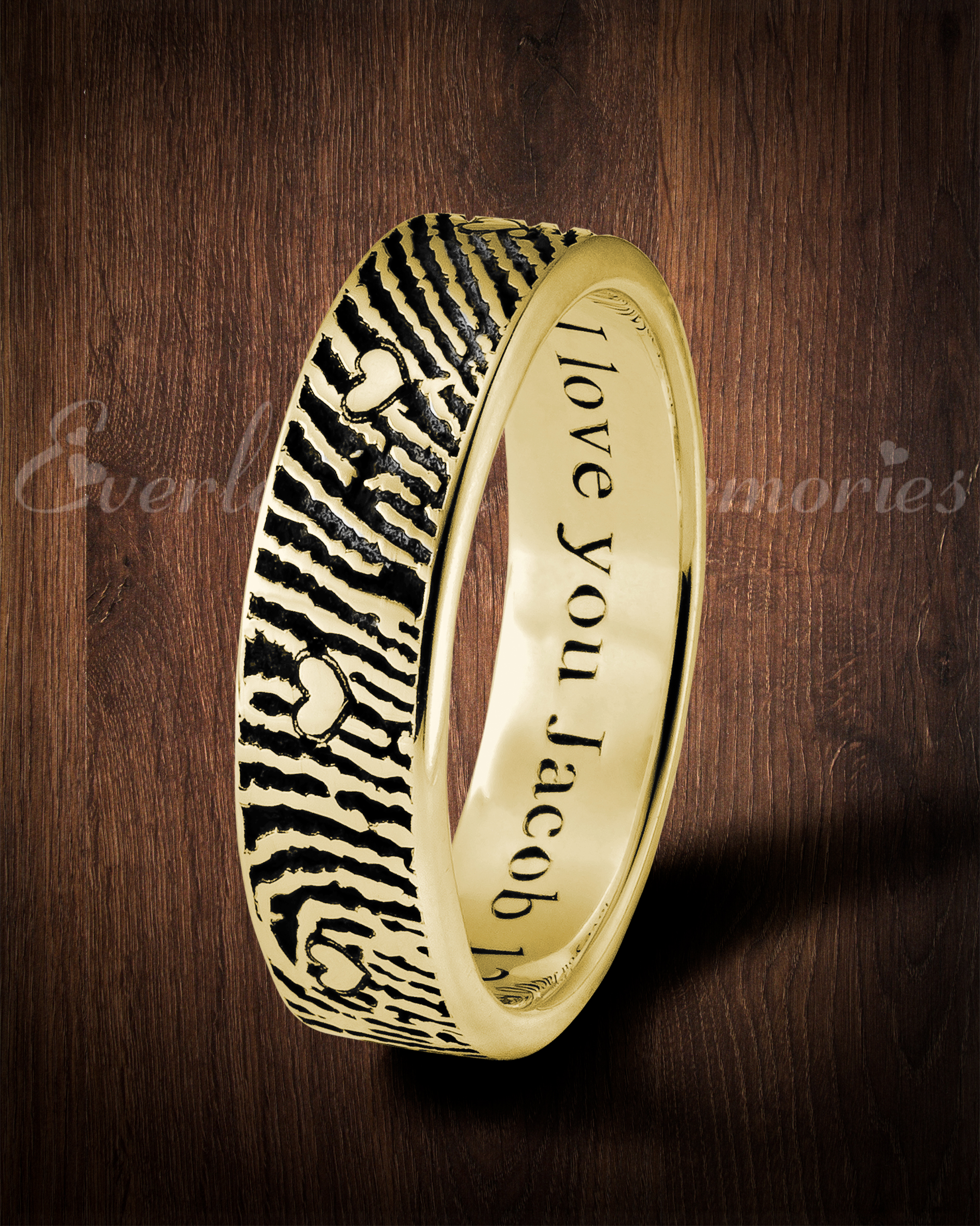 Ring, Gold Solid Heart 14k Women\'s Fingerprint Jewelry Eternal Fingerprint Heart