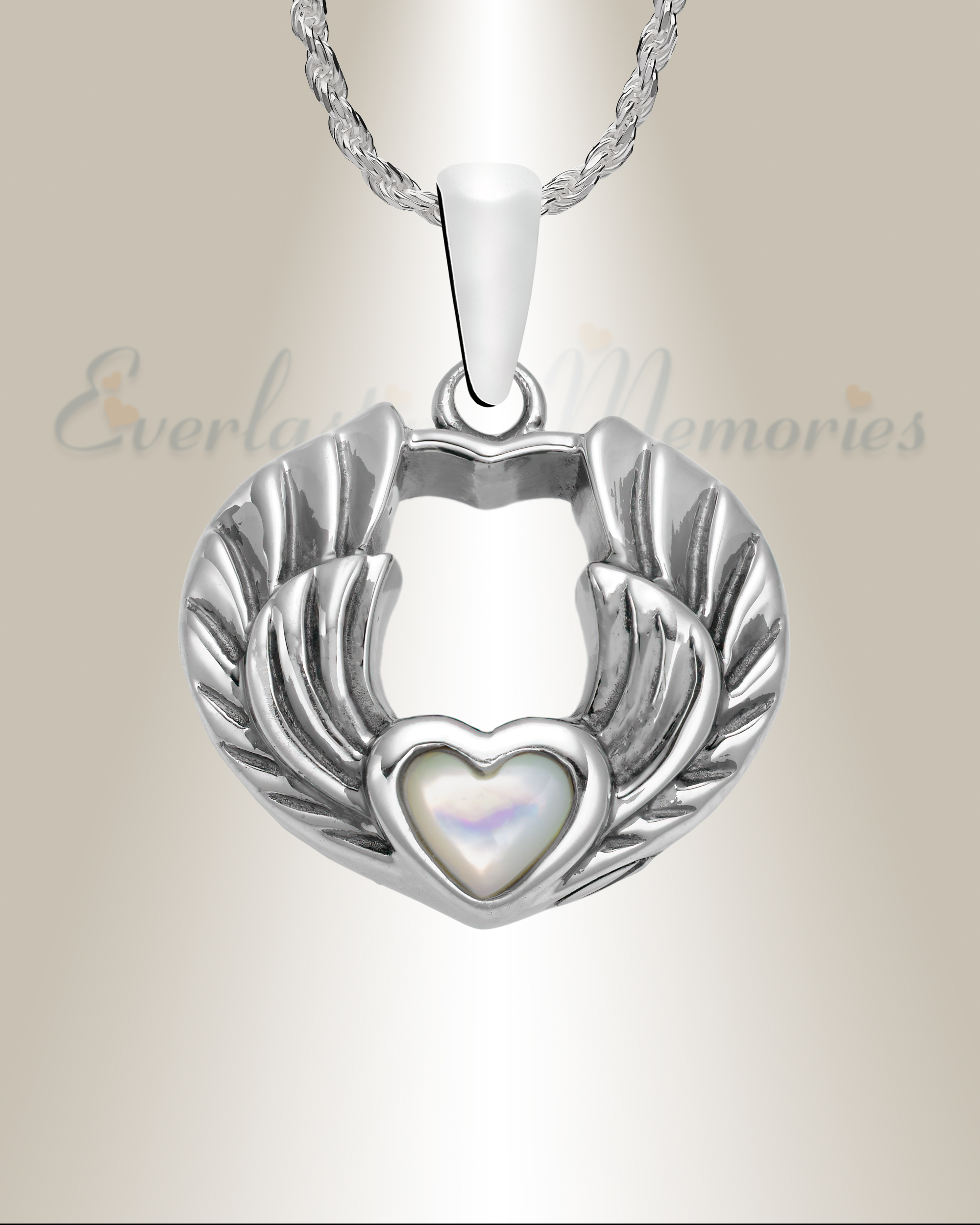 Sterling Silver My Heart Takes Flight Cremation Urn Pendant, Angel
