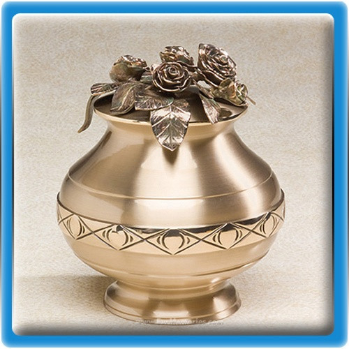 bountiful roses bronze memorial urn to put on display