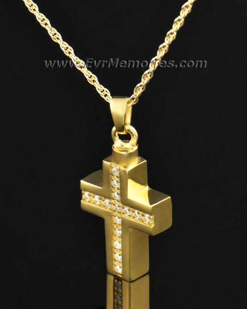 gold plated brilliant cross cremation charm to fill with a tribute