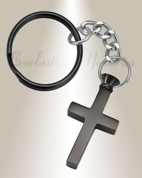 STAINLESS AND BLACK MEMORABLE CROSS MEMORIAL KEYCHAIN