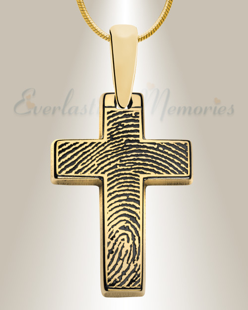 Solid 14k Gold Simply Cross Fingerprint Necklace, Solid 14K Gold