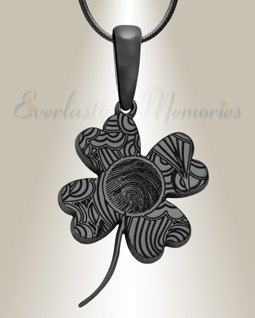 Black Plated Sterling Lucky Clover Fingerprint Necklace, Black Irish  Fingerprint Pendants