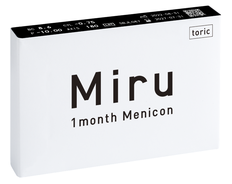 Scatola di lenti a contatto mensili per astigmatismo Miru 1month Menicon Toric, confezione da 3 o da 6 lenti