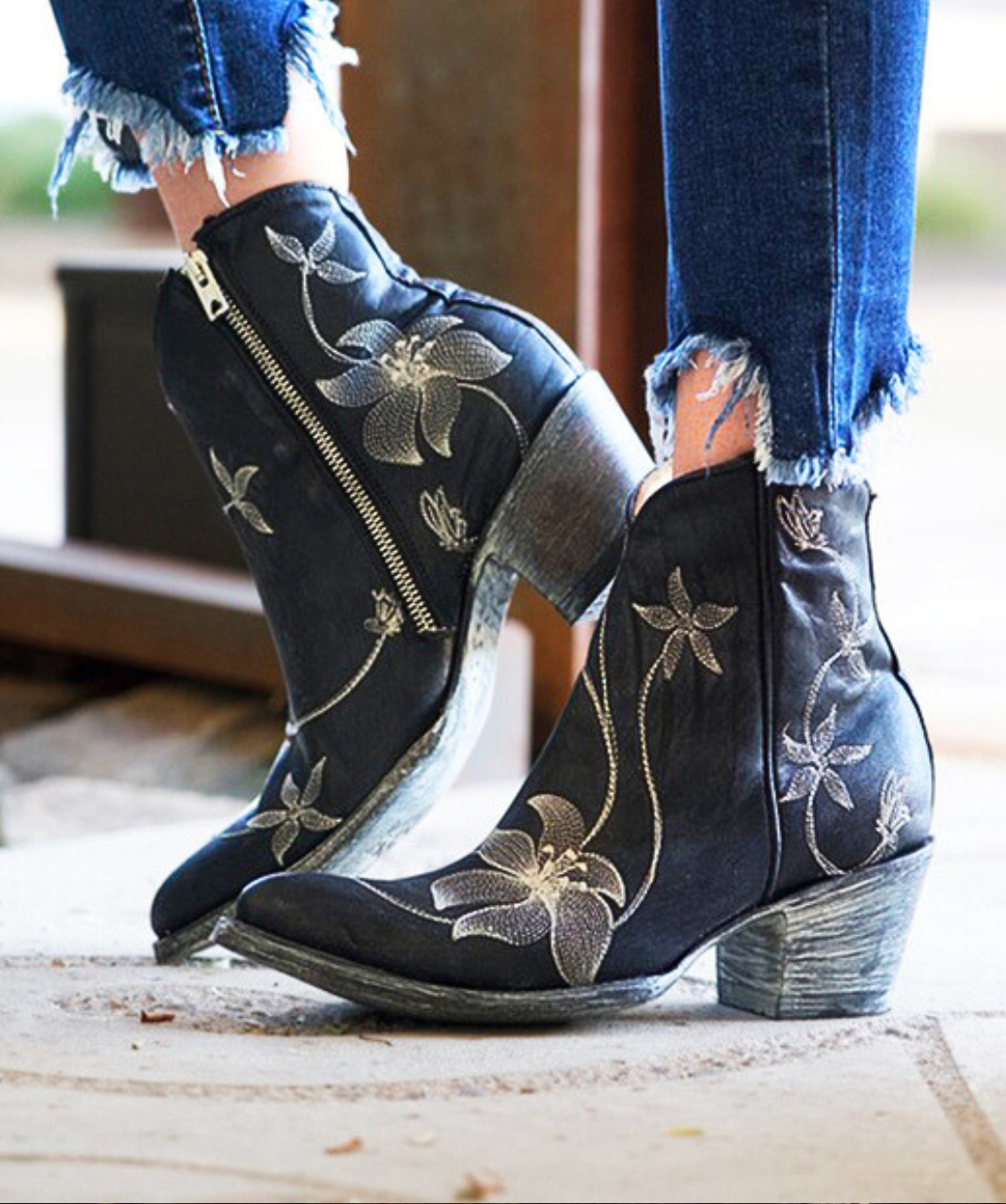 Old Navy Blue Navy Bootie BL1136-6 OLD GRINGO NAVY BLUE FLORA LOCA