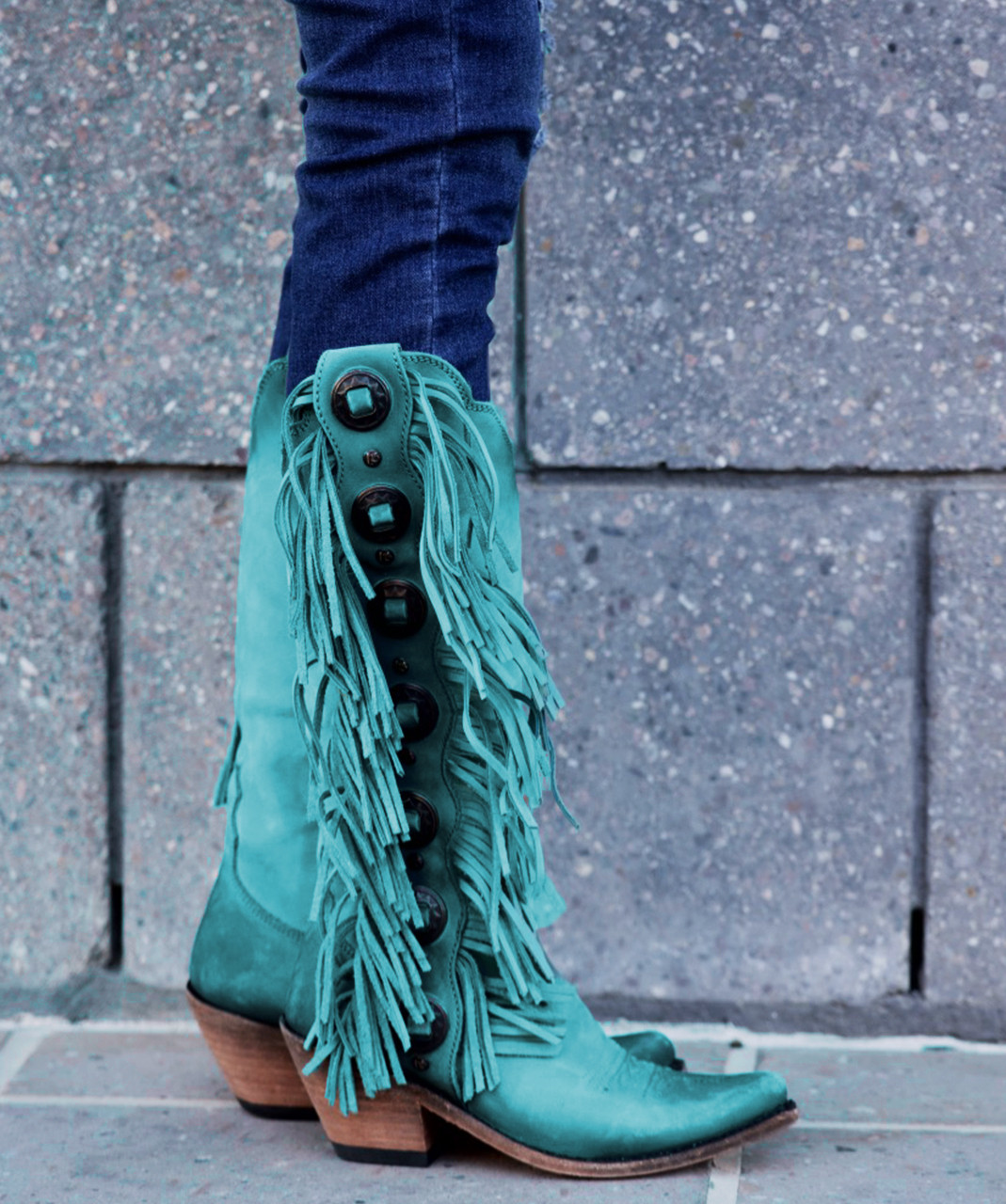 teal fringe boots