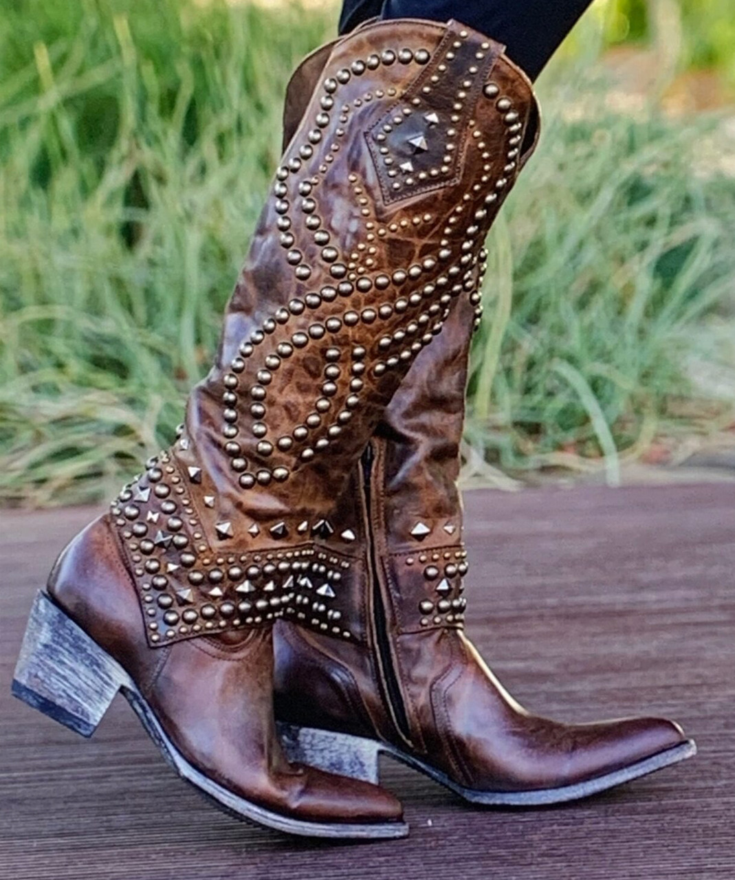 weathered leather boots