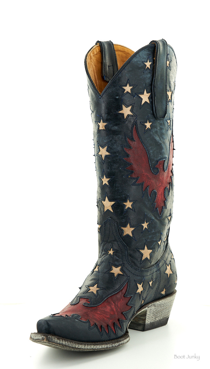 L1627-8 OLD GRINGO EAGLE INLAY STAR NAVY VESUVIO RED TEXTURED BONE 13