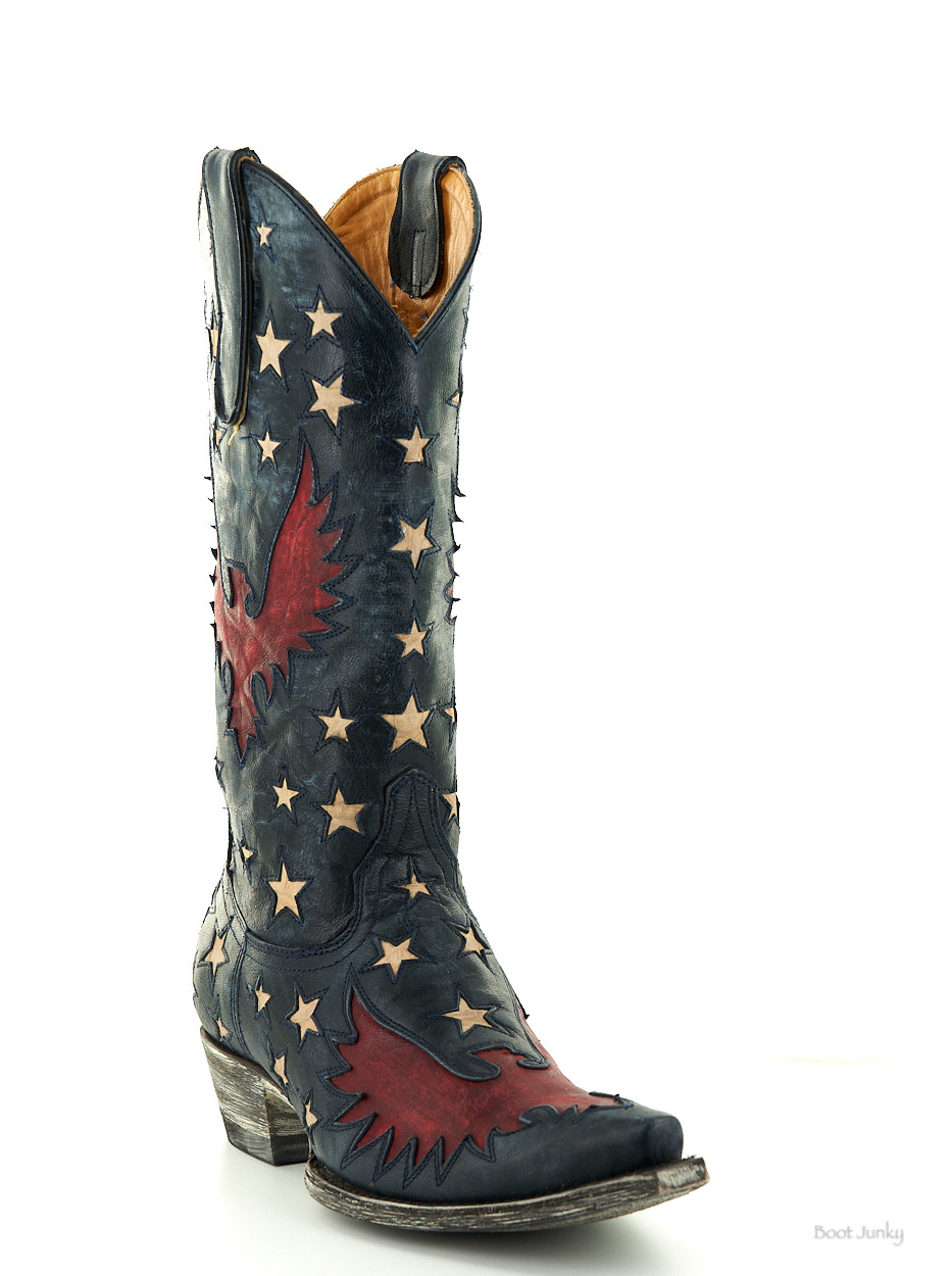 L1627-8 OLD GRINGO EAGLE INLAY STAR NAVY VESUVIO RED TEXTURED BONE