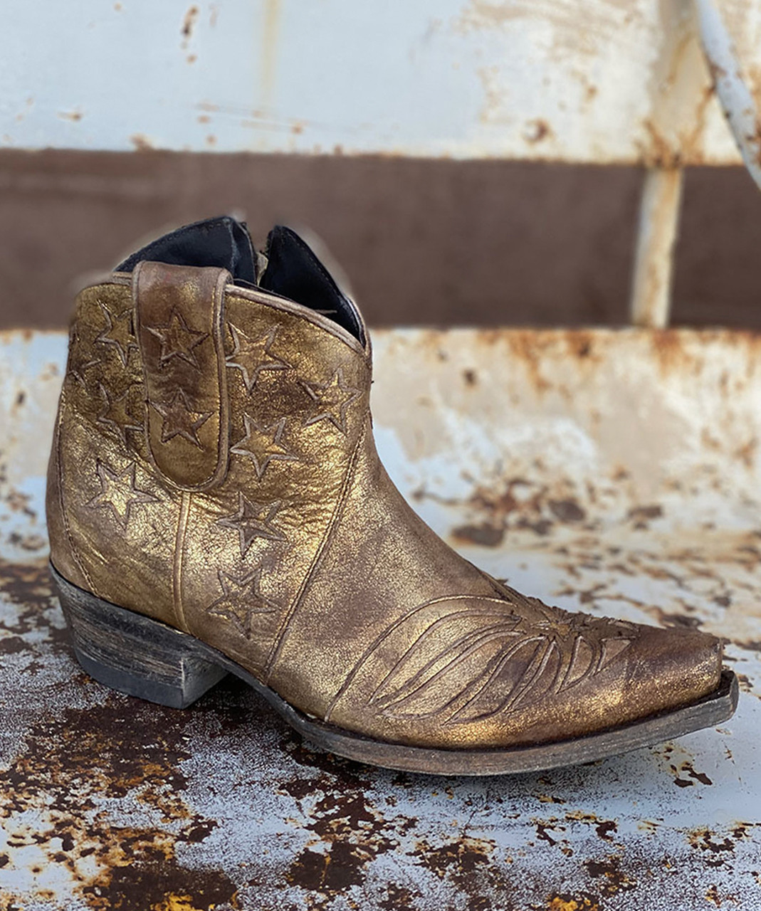 bronze metallic booties