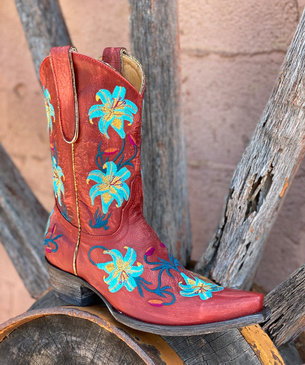 red floral boots