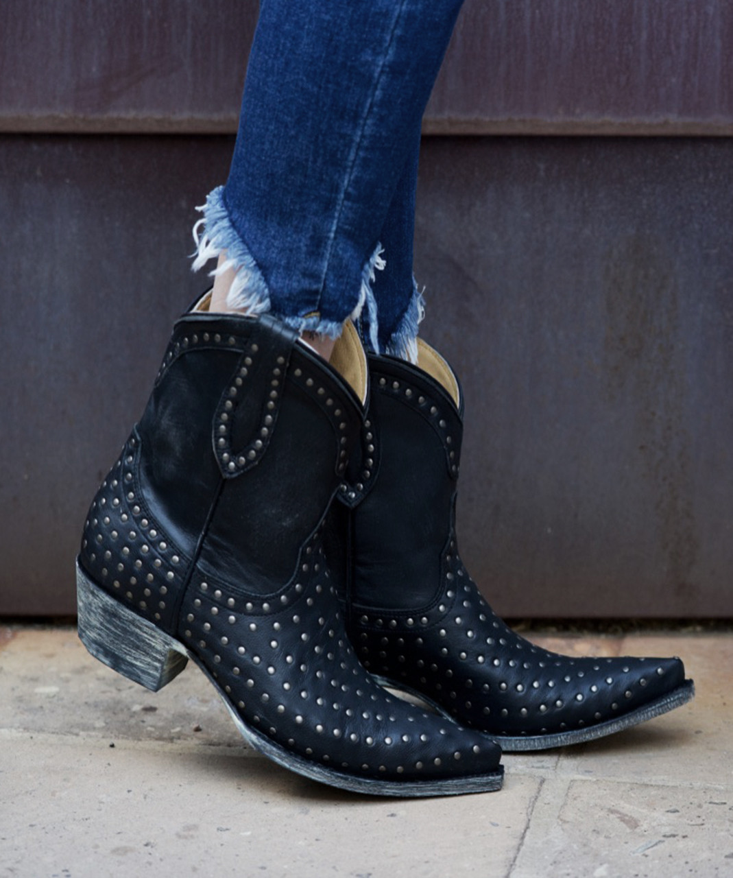 black leather studded ankle boots