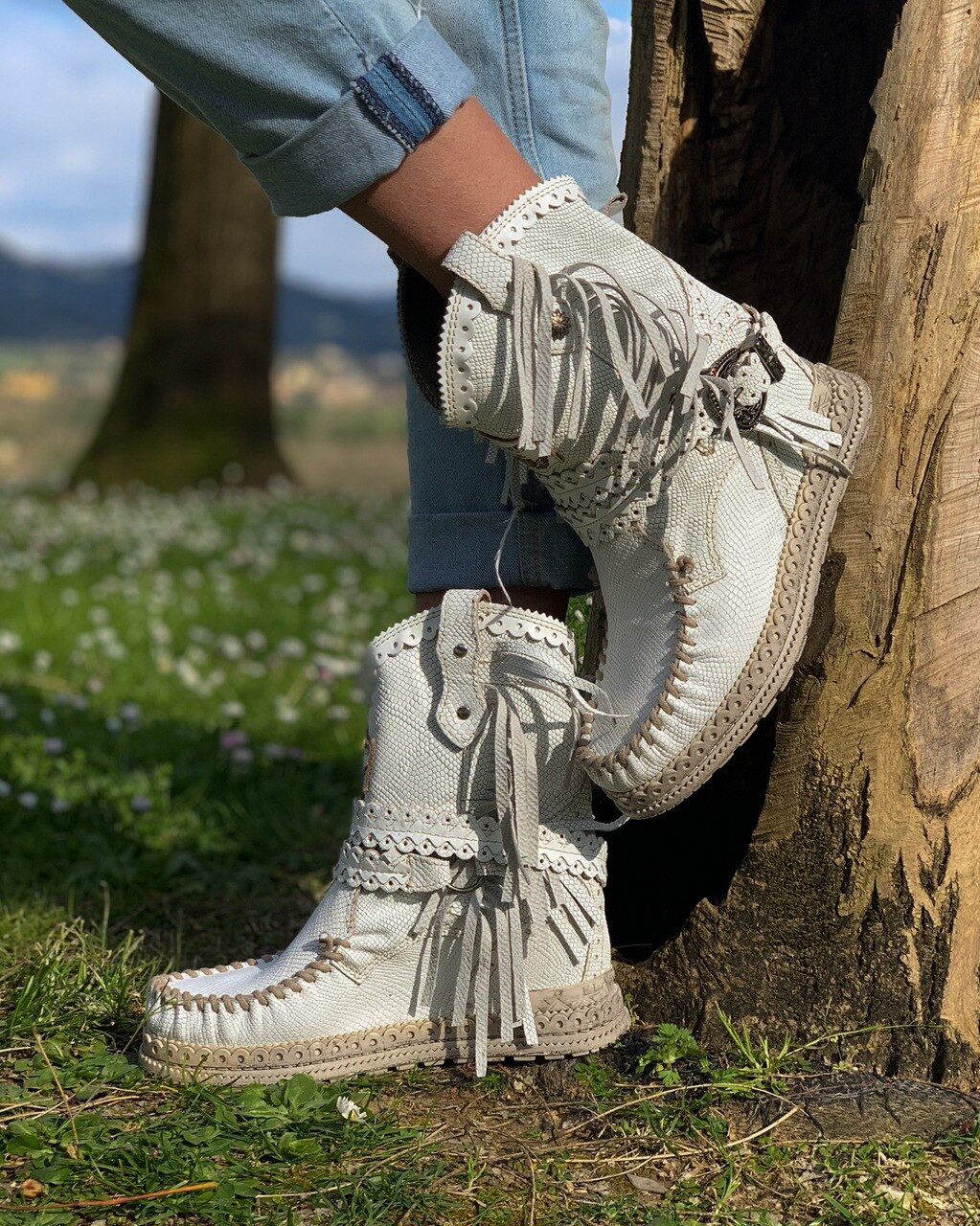 white moccasin boots