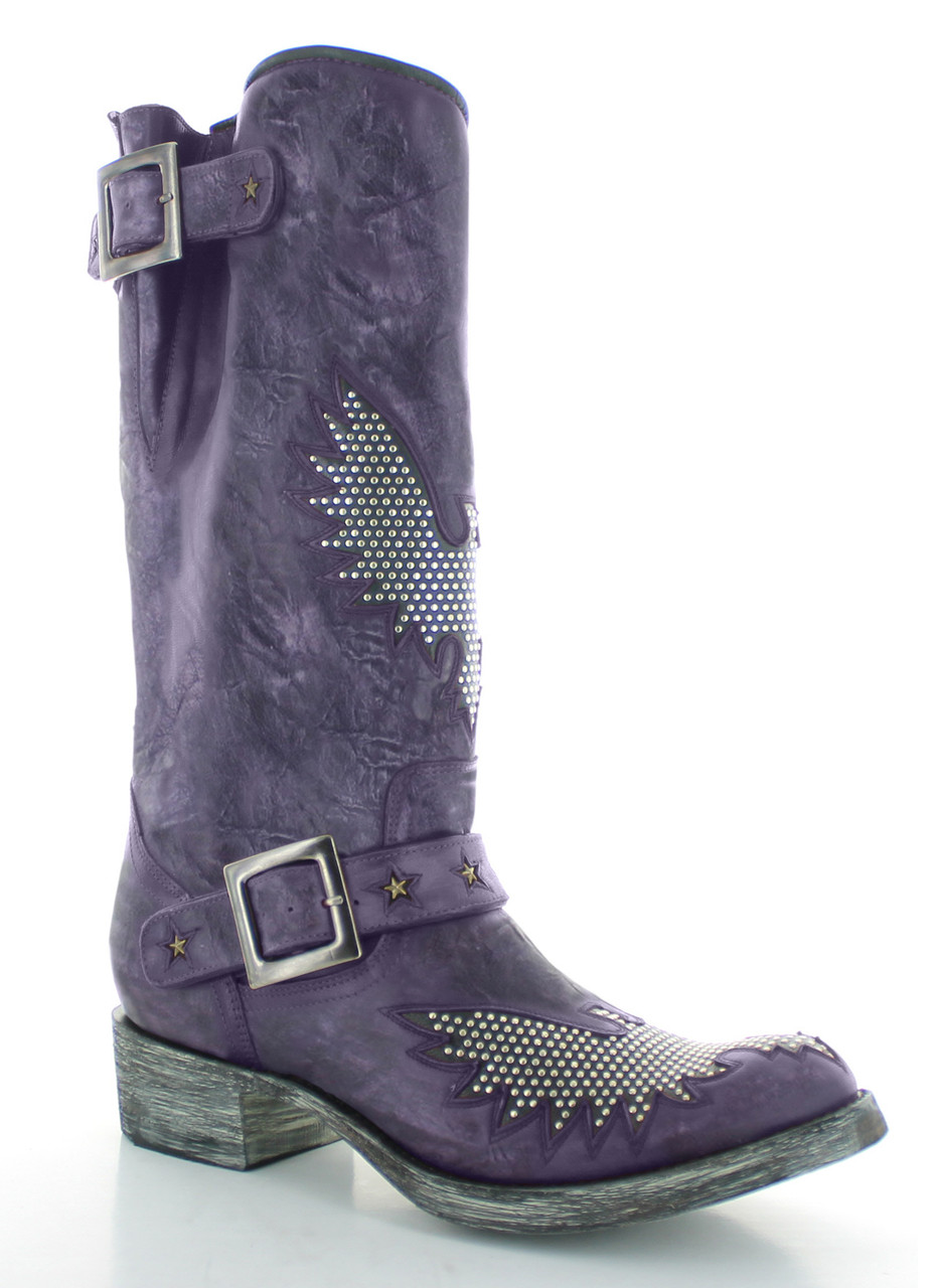 purple biker boots