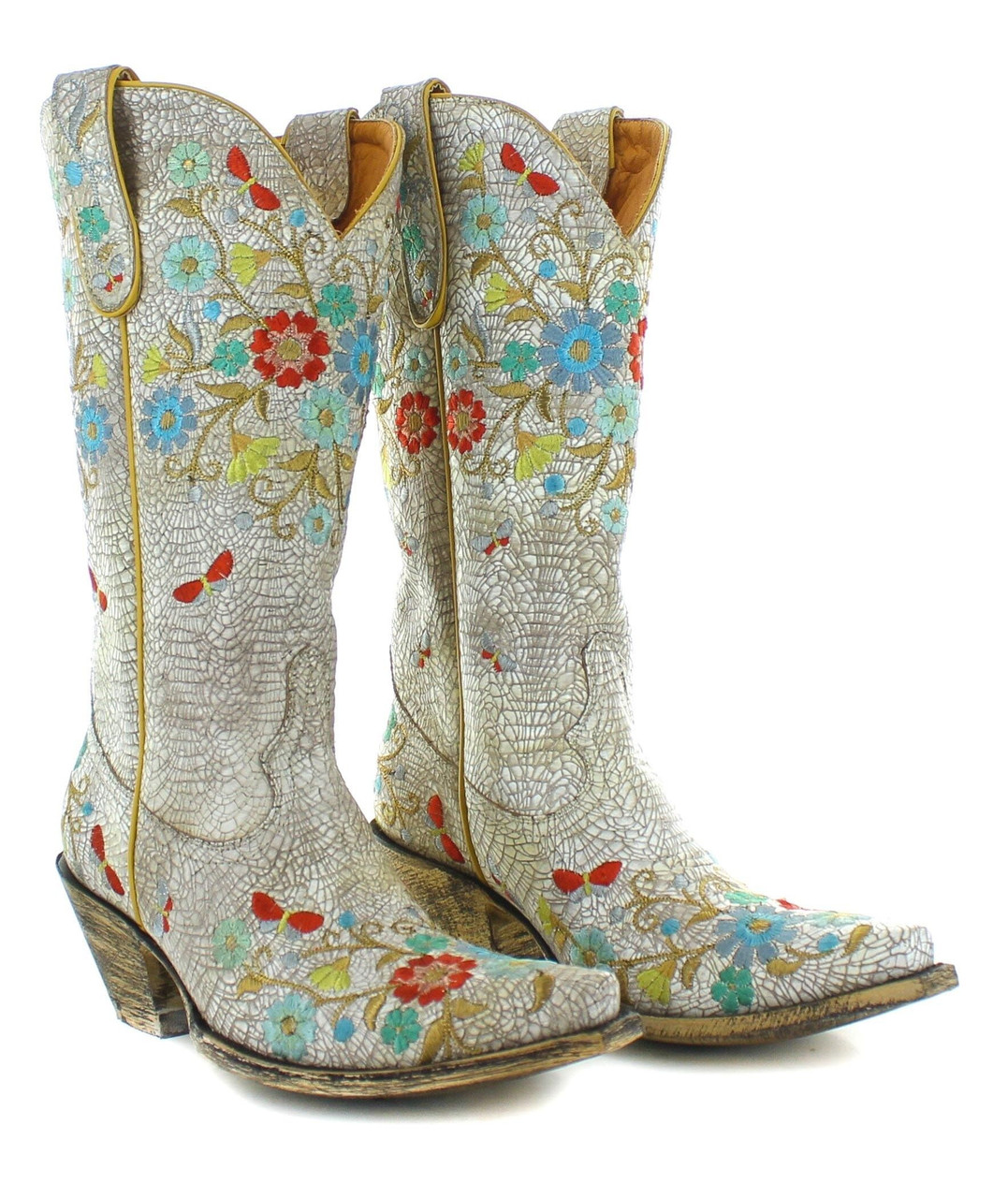 white floral boots