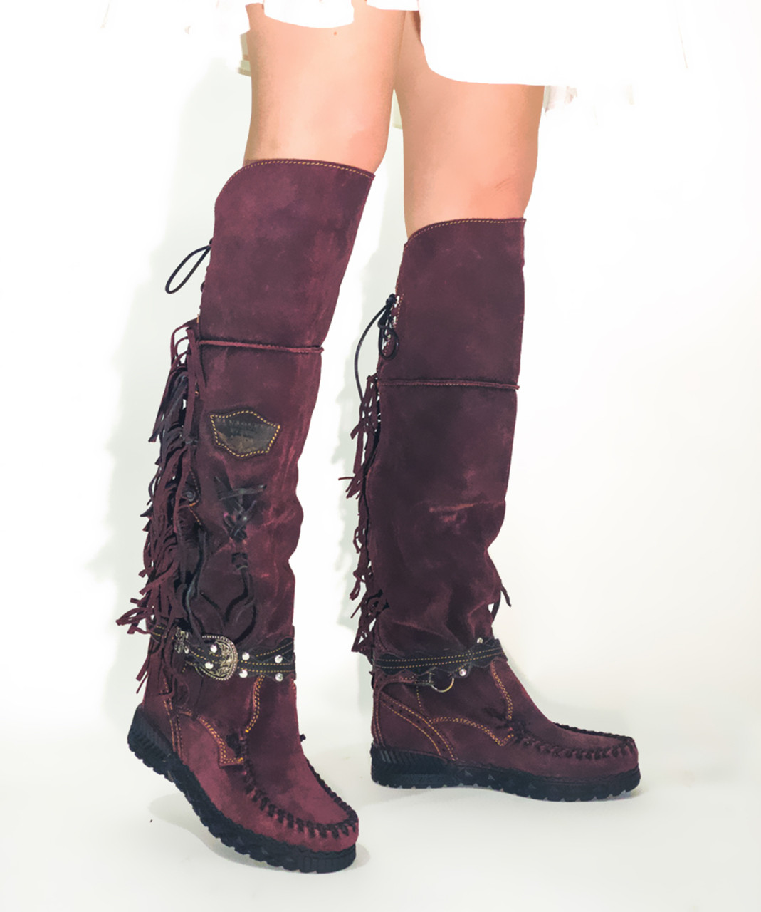 wine leather boots