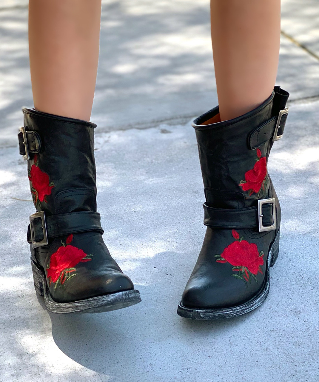 red floral boots