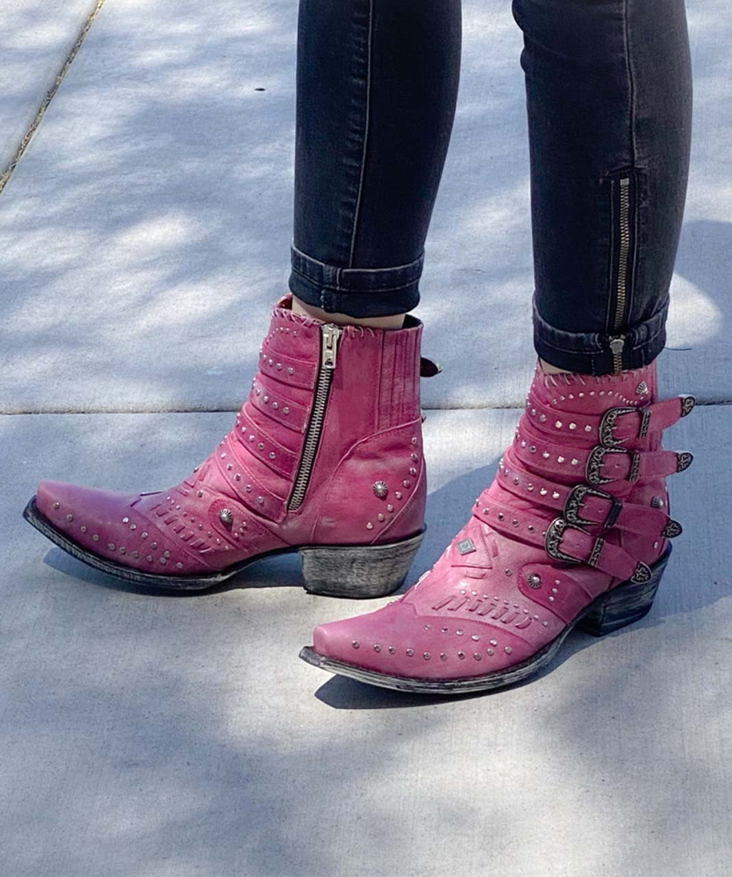 BL3099-9* OLD GRINGO JAYLENE VESUVIO PINK LEATHER ANKLE BOOTS