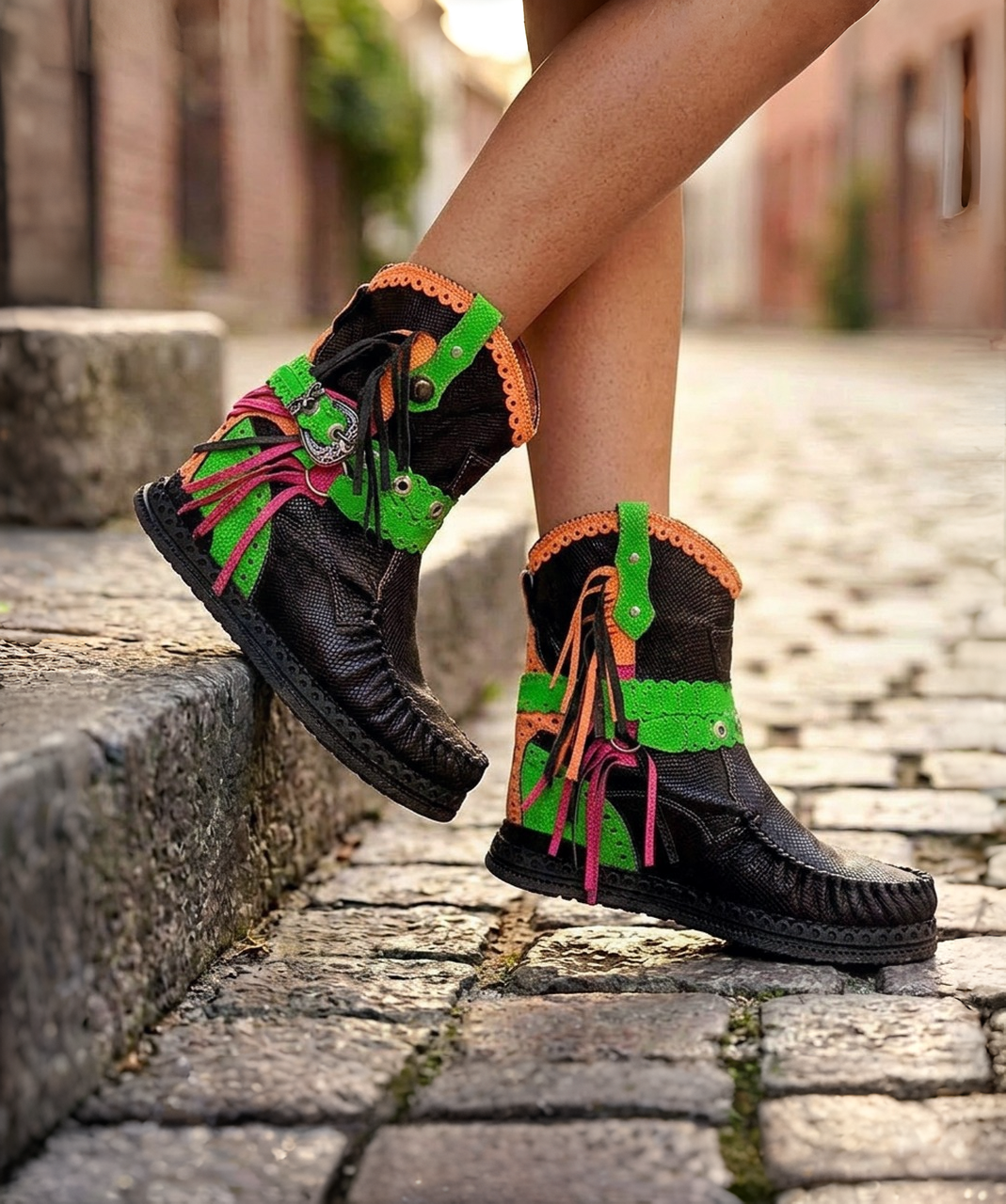 EL VAQUERO Arya Kalahari Fluotrip Leather Wedge Moccasin Boots