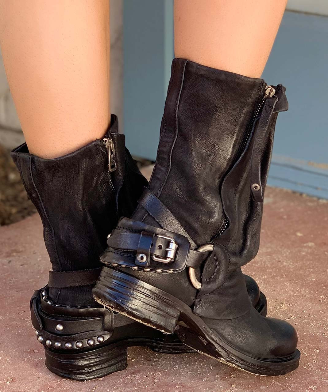 leather biker style boots