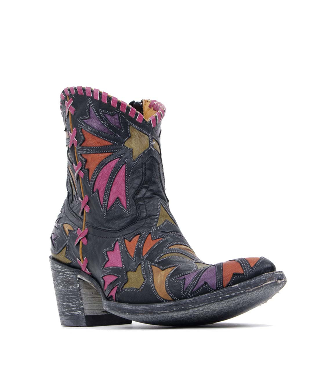 L1289-1 OLD GRINGO ORLEANS BLACK VESUVIO MULTI COLOR INLAY ANKLE