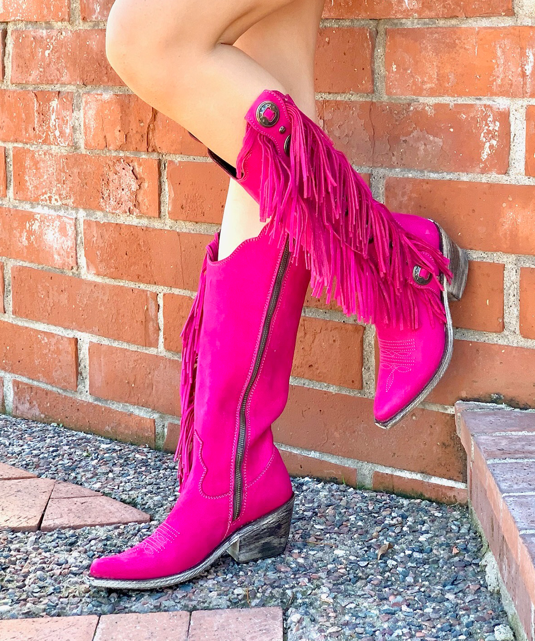 LB712953AC LIBERTY BLACK Ophelia Fuchsia Pink Fringe Boots