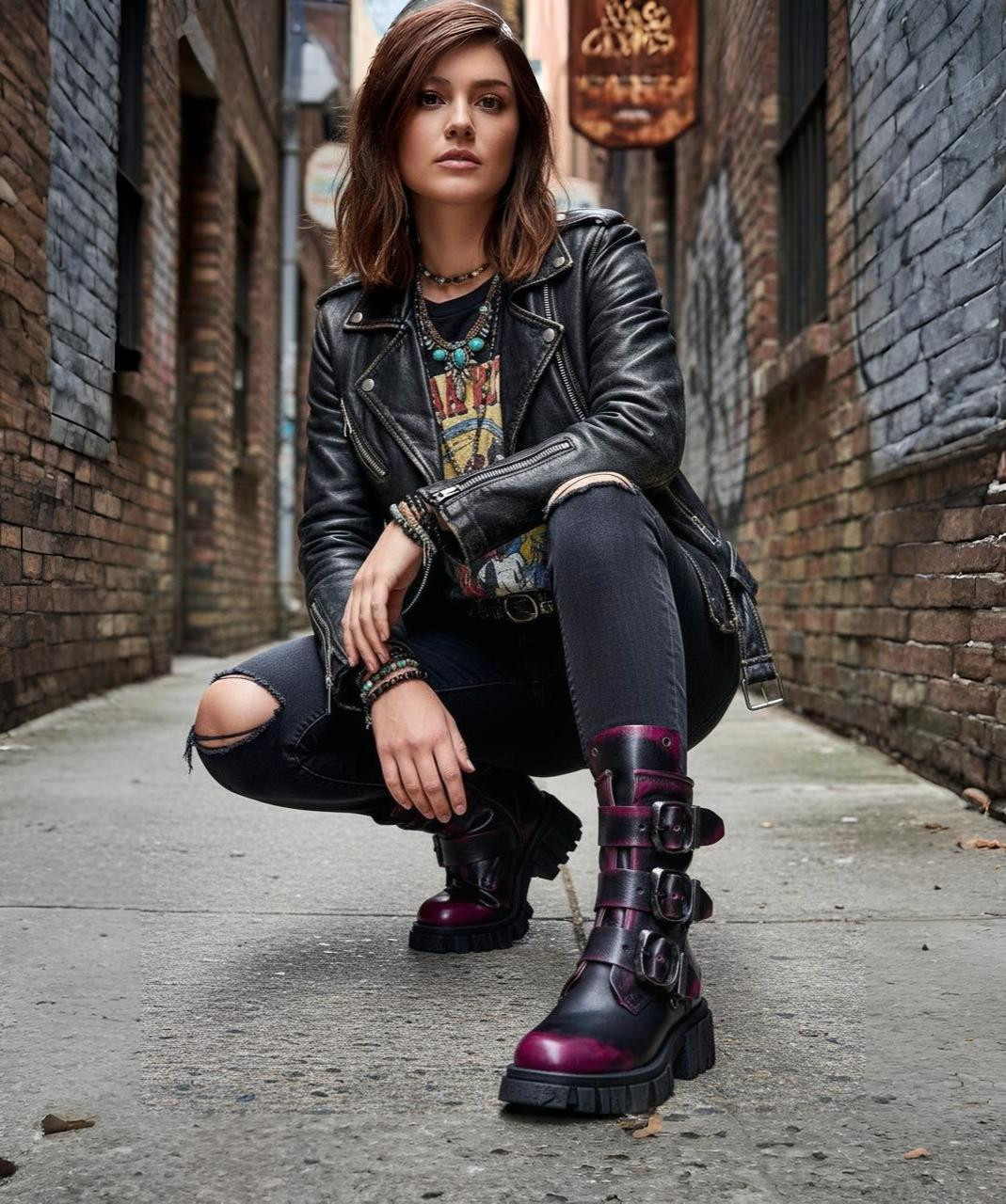 A.S.98 HAMISH FUCHSIA DAMI MOTO BRUSH OFF PLATFORM BIKER BOOTS