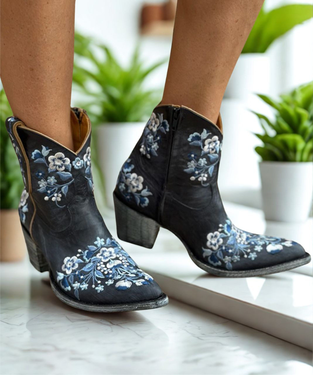 L 871-32 OLD GRINGO SORA NAVY COUNTRY BLUE ANKLE LEATHER BOOTS