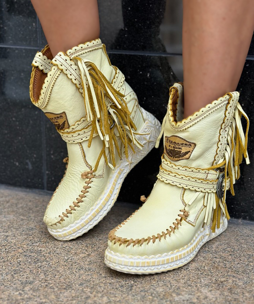 EL VAQUERO Arya Handyed Jaune Wedge Moccasin Boots - BootJunky.com