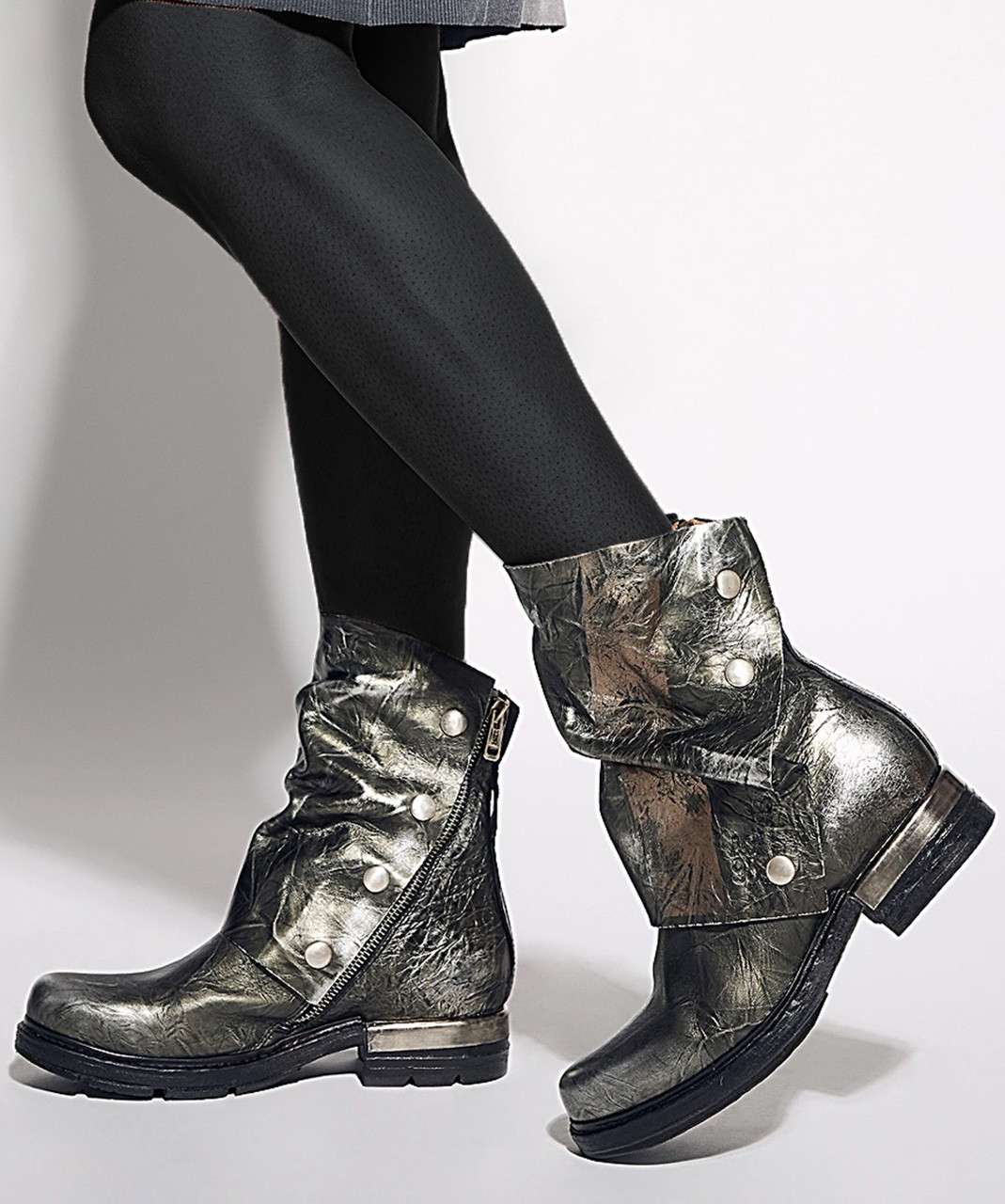 A.S.98 ATWELL ARGENTO METALLIC DISTRESSED ITALIAN LEATHER BOOTS