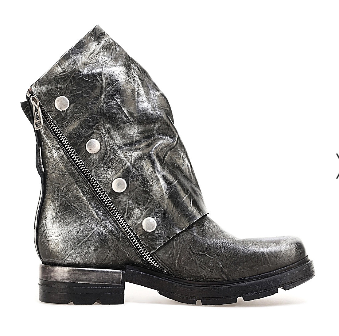A.S.98 ATWELL ARGENTO METALLIC DISTRESSED ITALIAN LEATHER BOOTS