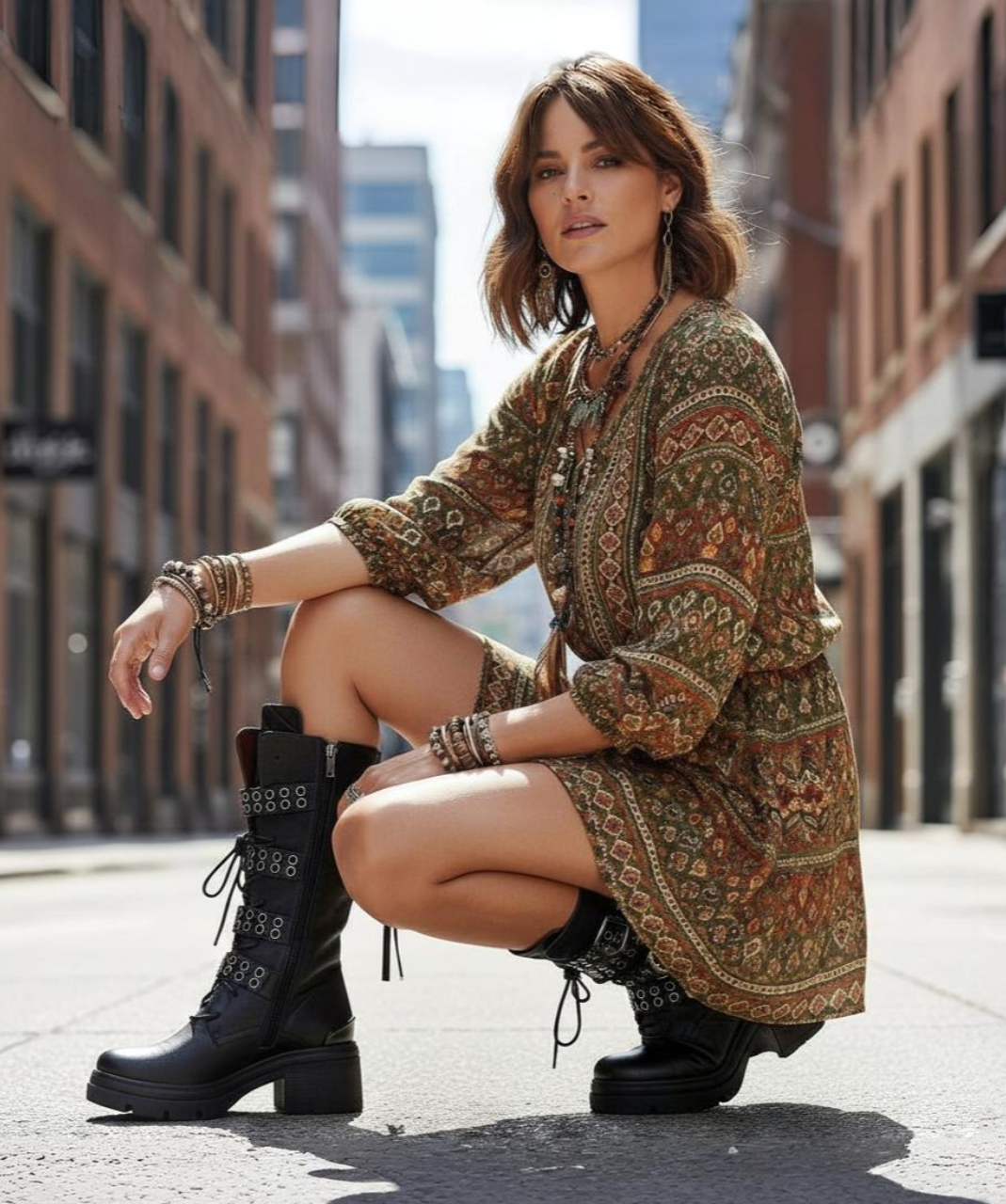 Ladies Boots Biker Boot Damen Dakaela Women's Mid Calf Boots Fold Over  Buckle Motorcycle Riding