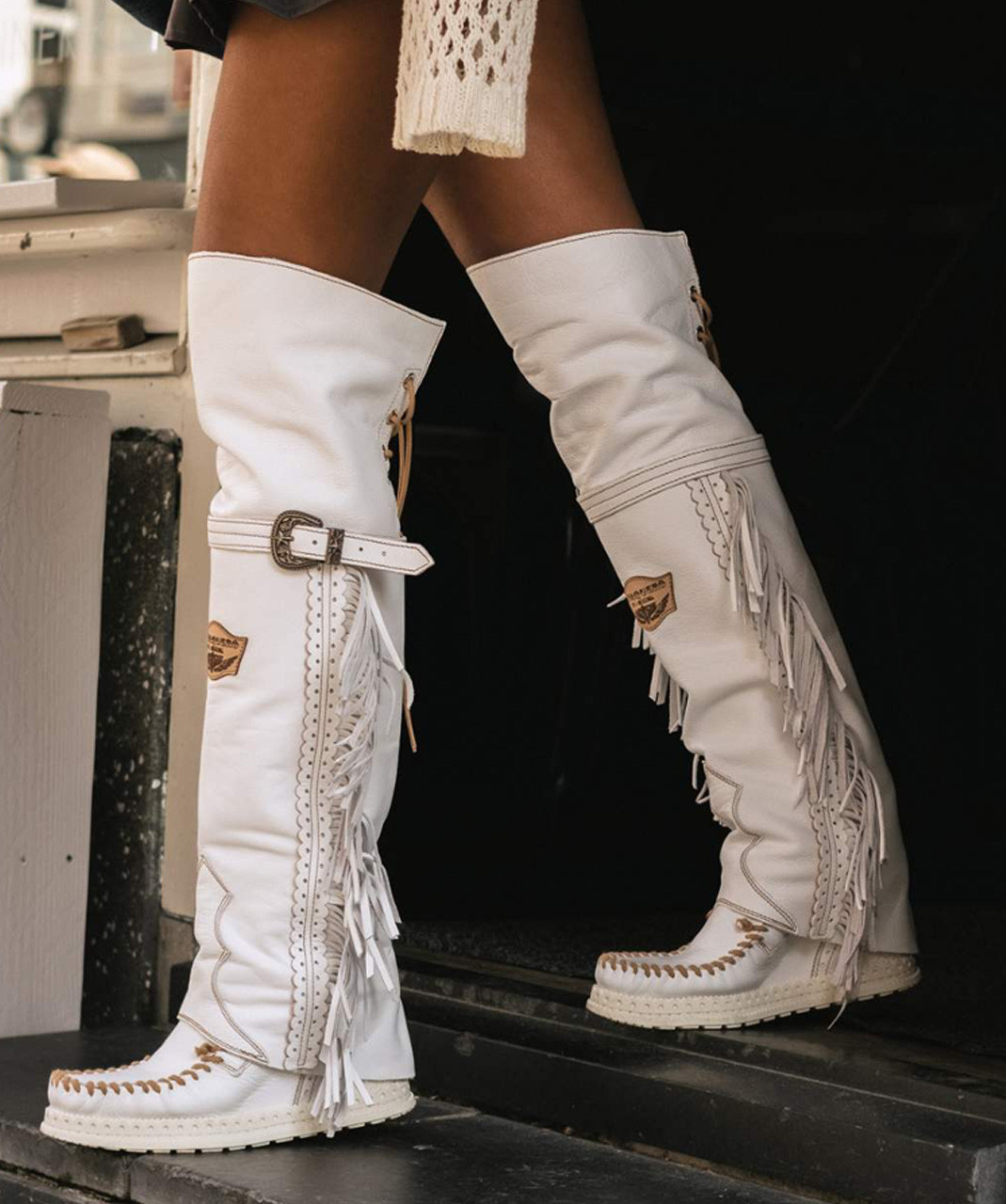 EL VAQUERO Coleen Camel White Wedge Moccasin Boots - BootJunky.com