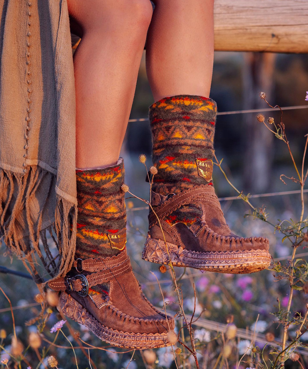 EL VAQUERO Ether Nantuk Brown Wedge Moccasin Boots - BootJunky.com