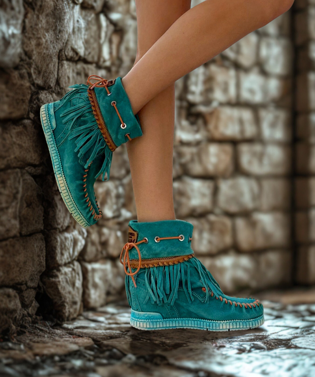 EL VAQUERO Lisa Silverstone Marine Leather Wedge Moccasin Boots
