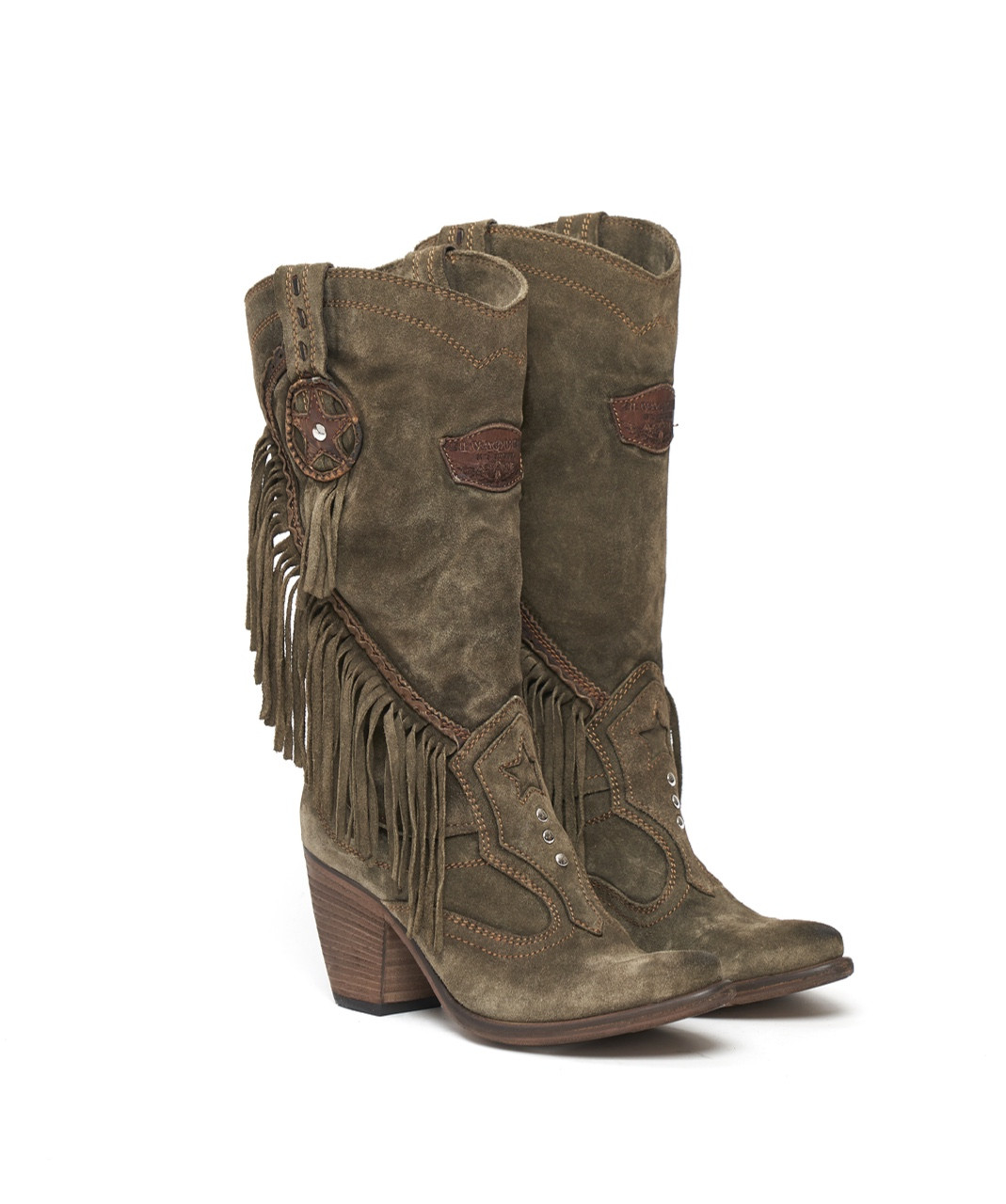 EL VAQUERO KATHY SILVERSTONE TRUFFLE FRINGE LEATHER WESTERN BOOTS