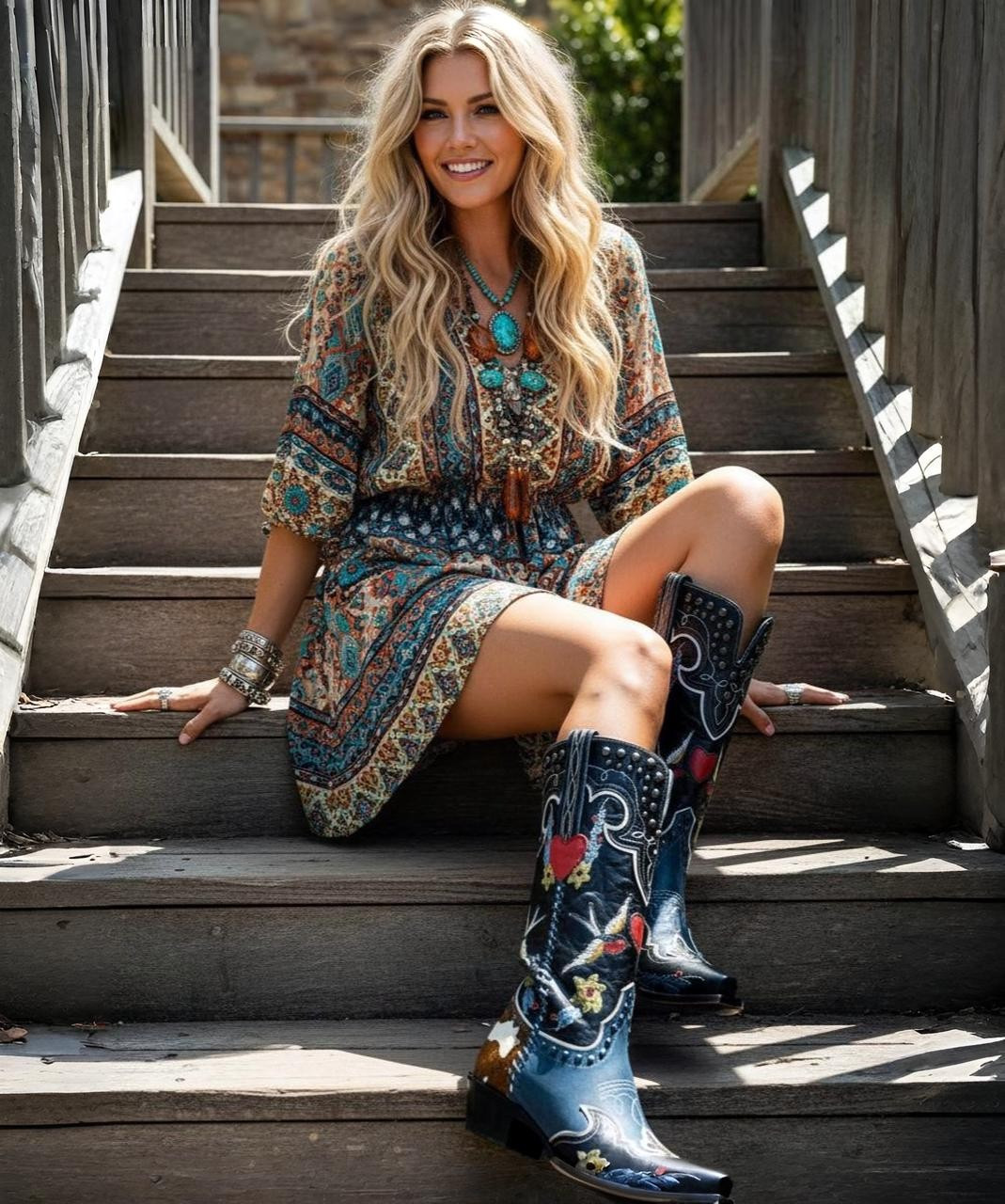 DDL058-2 DOUBLE D RANCH MIDNIGHT COWBOY AZUL BLUE LADIES WESTERN