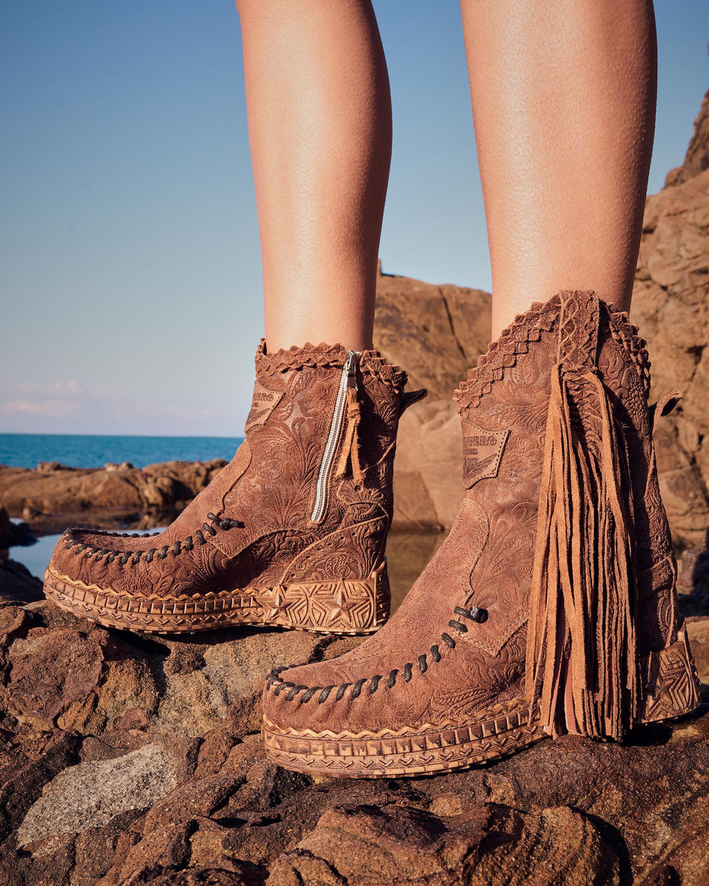 EL VAQUERO INID CHARRO HILL ANKLE LEATHER MOCCASIN BOOTS