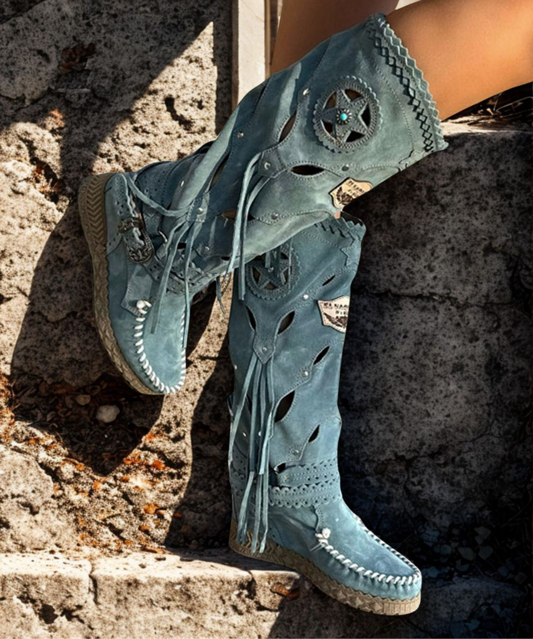 EL VAQUERO Mirea Silverstone Ottanio Antique Blue Wedge Moccasin