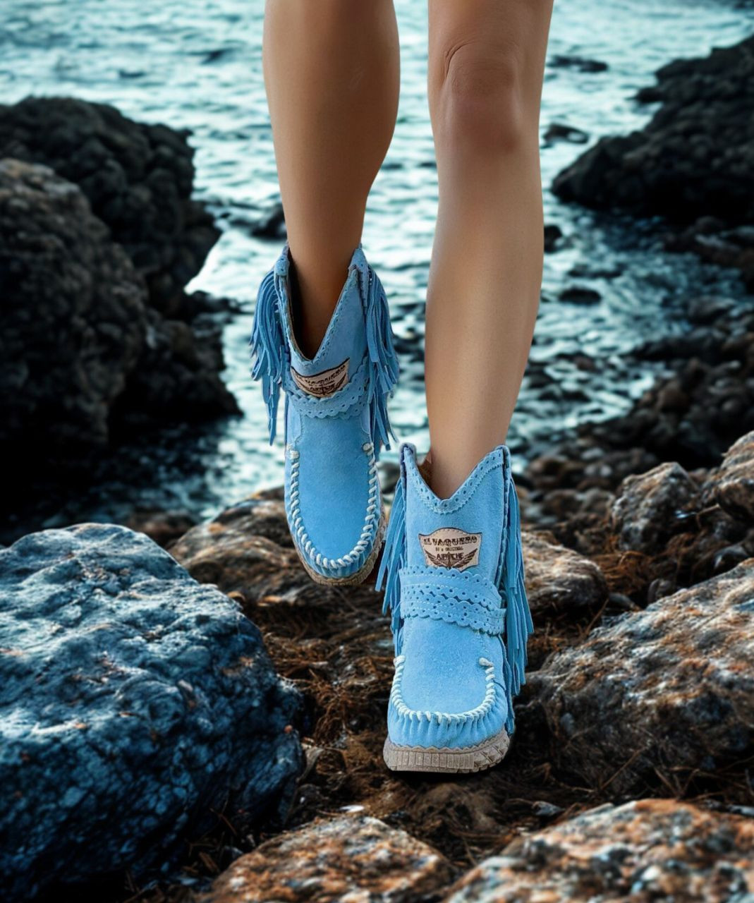 EL VAQUERO Arya Silverstone Sky Blue Leather Wedge Moccasin