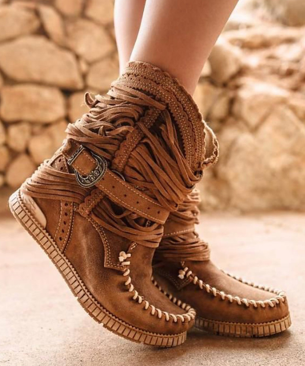 EL VAQUERO Julie Silverstone Carmel Mou Fringe Leather Boots