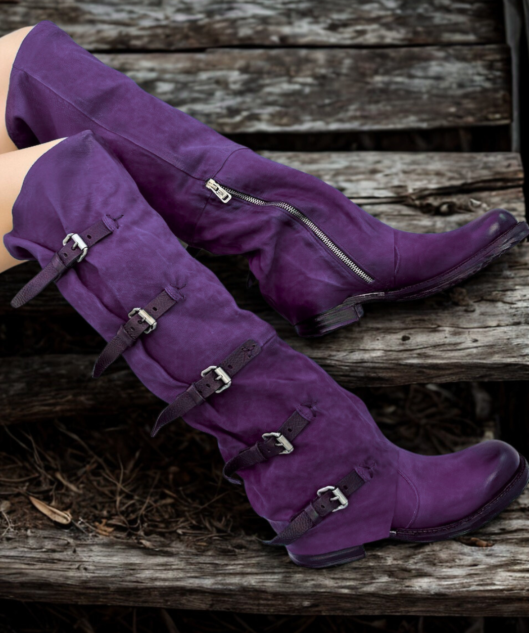 A.S.98 SHAYLYNN GRAPE PURPLE KNEE HIGH PLATFORM ITALIAN LEATHER