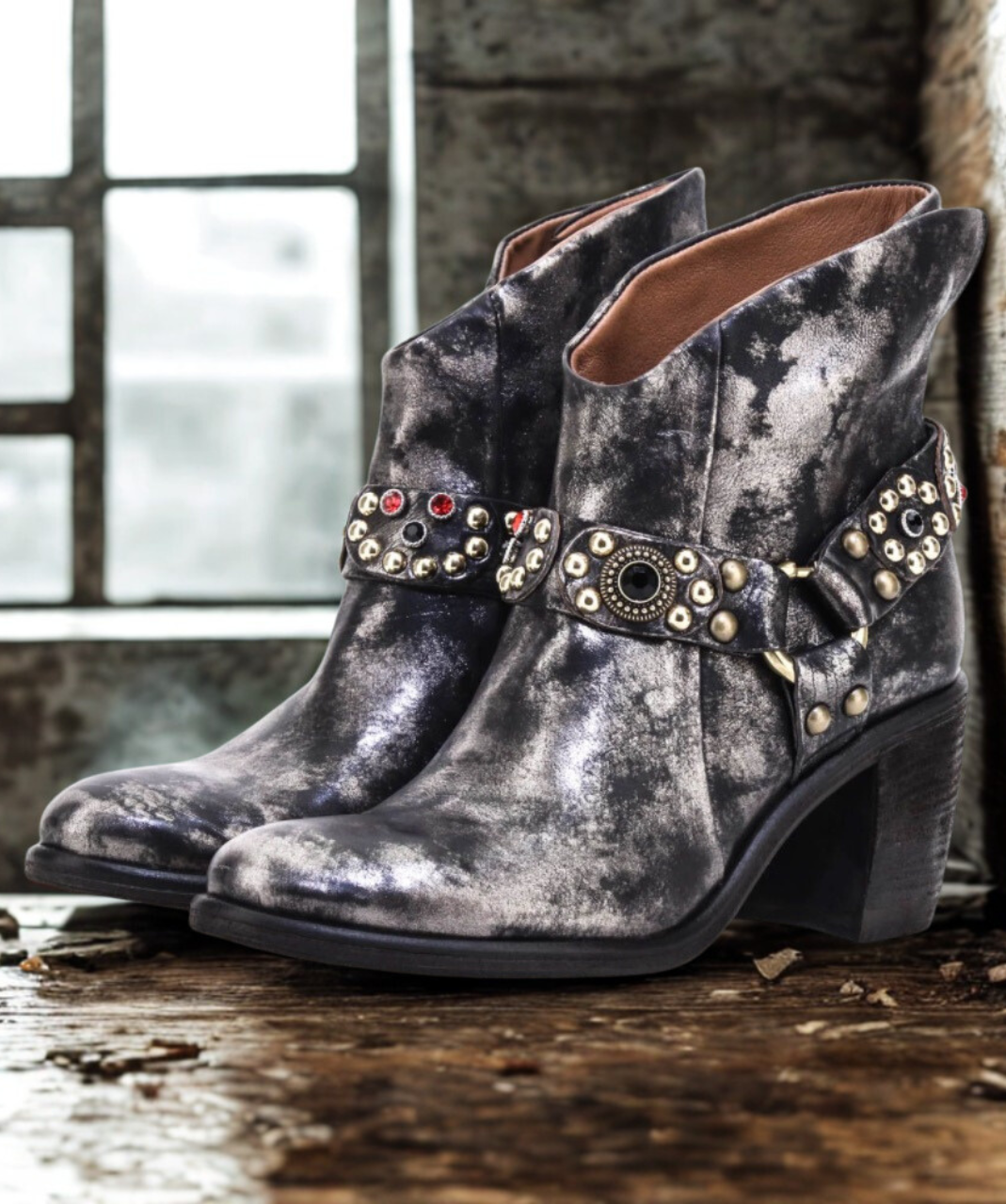 A.S.98 RORY HARNESS ARGENTO STEEL STUDDED ZIPPER ANKLE BOOTS
