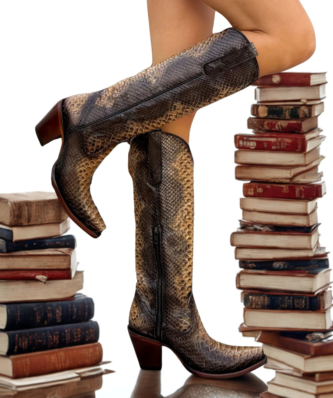 A4715 CORRAL BLUE FULL PYTHON SNIP TOE TALL EXOTIC WESTERN BOOTS