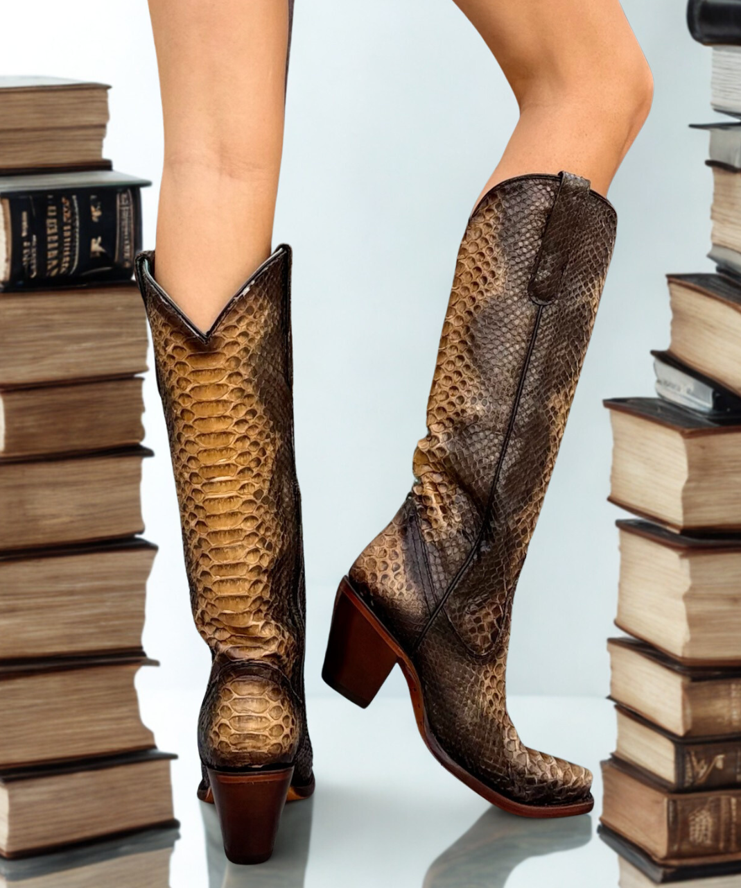 A4715 CORRAL BLUE FULL PYTHON SNIP TOE TALL EXOTIC WESTERN BOOTS