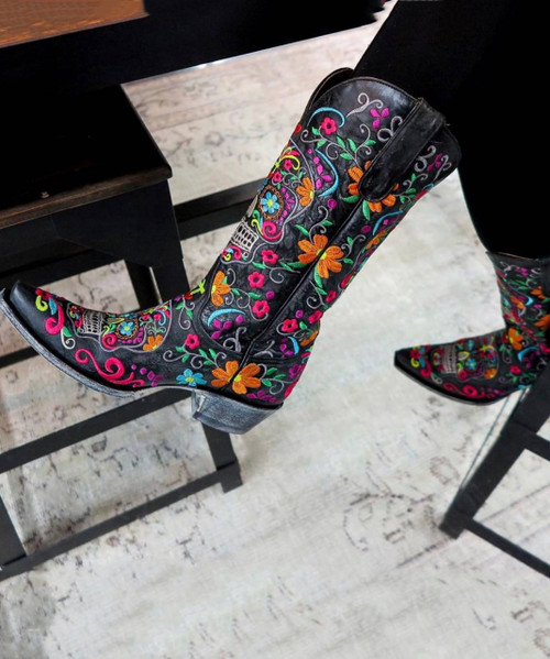 L1337-1 Old Gringo Sugar Skull Klak Multi Neon Zipper Boots