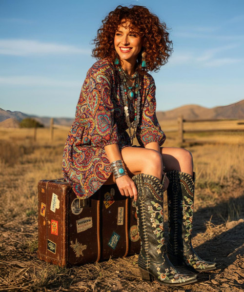 The Double D by Old Gringo Almost Famous boots are not "Almost Famous"...they are over the top FAMOUS!!!

Fashioned with studding on the heel and exceptional embroidered detailing these boots are one of a kind. 

The unique floral embroidered multicolored flowers set the tone for a boot that is destined to be a favorite for years to come.

Dress it down with skinny jeans or up with a sexy dress the Almost Famous is Famous already. 

Measurements:

Shaft Height - 17"
Shaft Opening - 14" circum.
Heel Height - 3" 
Toe - Snip Toe
Standard Width